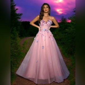 3D Embroidered Maxi Evening Dress