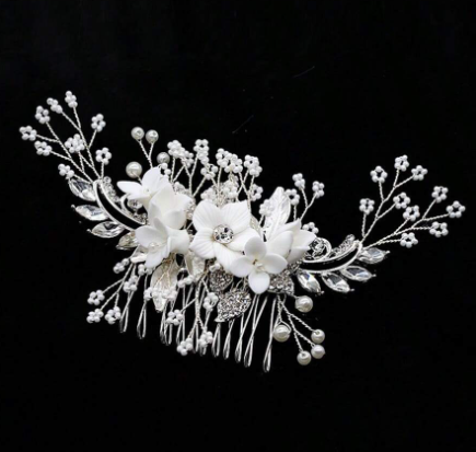 Floral Hair Comb - Silver - Image 2