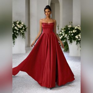 Beaded Satin Evening Dress