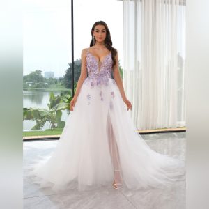 Purple Floral 3D A-Line Wedding Dress