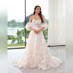 A-Line Off Shoulder Floral Lace Dress