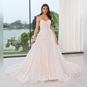 Corset Sparkly Tulle Mermaid Dress with Detachable Skirt