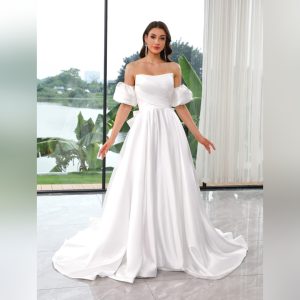 Detachable Sleeves A-Line Satin dress