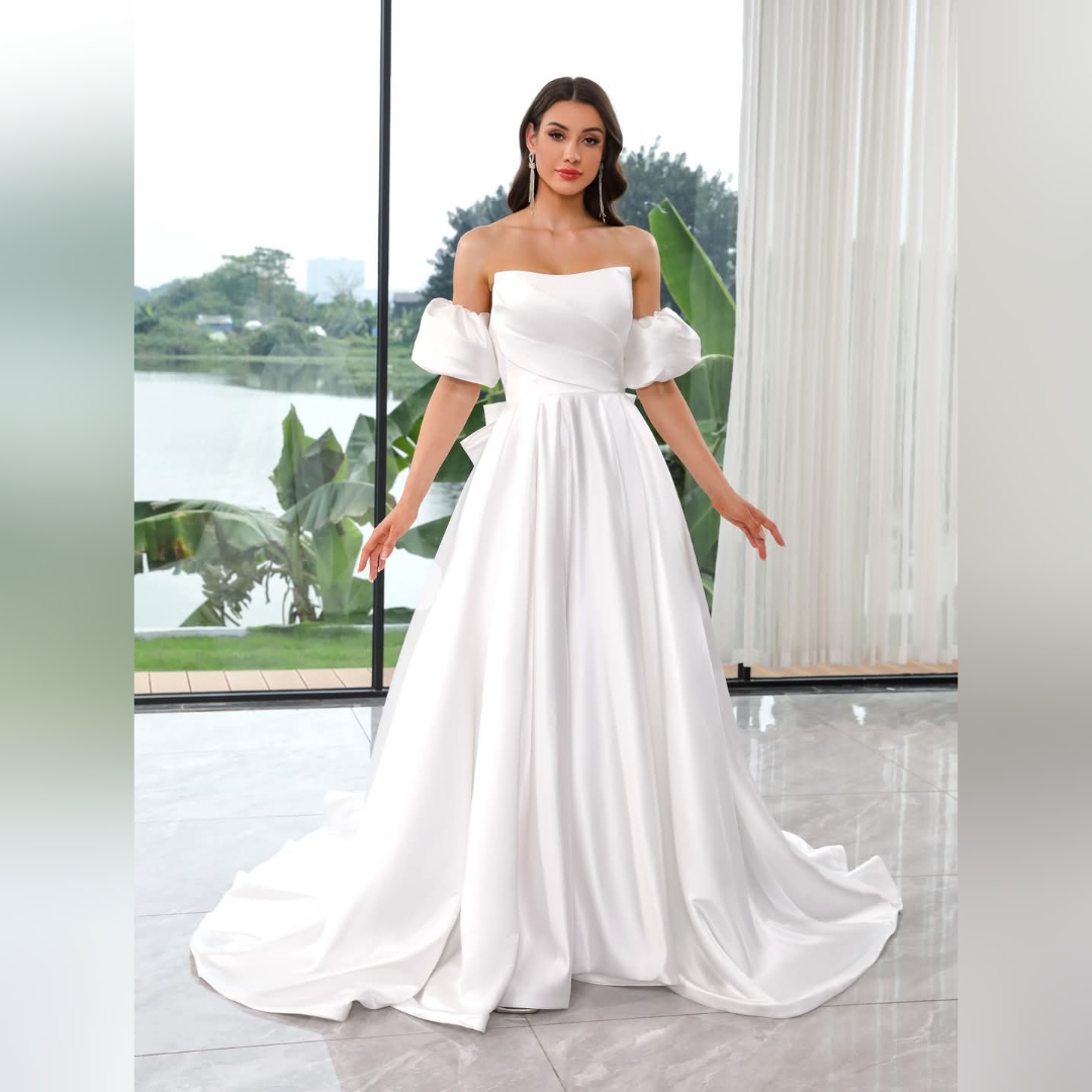 Detachable Sleeves A-Line Satin dress