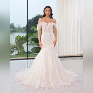Ruffle Skirt Mermaid Beaded Wedding Dress