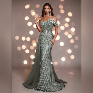 Beaded Grey/Green mermaid Dress