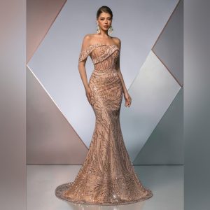 One shoulder gold sequins Dress