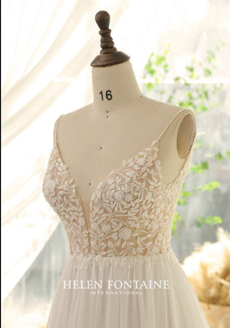 BOHO CHIFFON WEDDING DRESS WITH BEADED LACE BODICE - Image 2