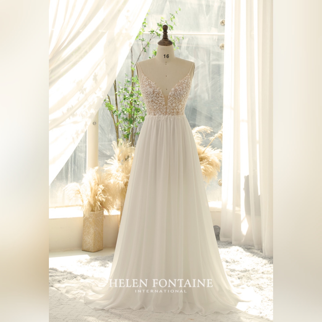 BOHO CHIFFON WEDDING DRESS WITH BEADED LACE BODICE