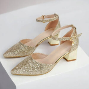 GOLD GLITTER BLOCK HEEL SANDAL