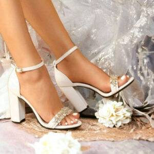 ANKLE STRAP WHITE RHINESTONE HEEL