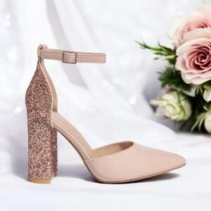 Nude Glitter Block Heels