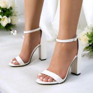 Block Heel White Sandals