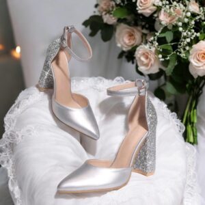Silver Glitter Block Heel