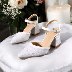 White Glitter Block Heels