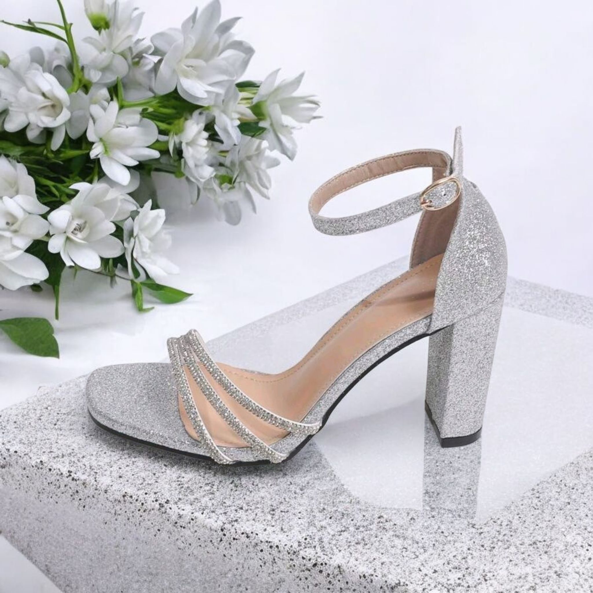 Silver Glitter Square toe Heel - Image 2