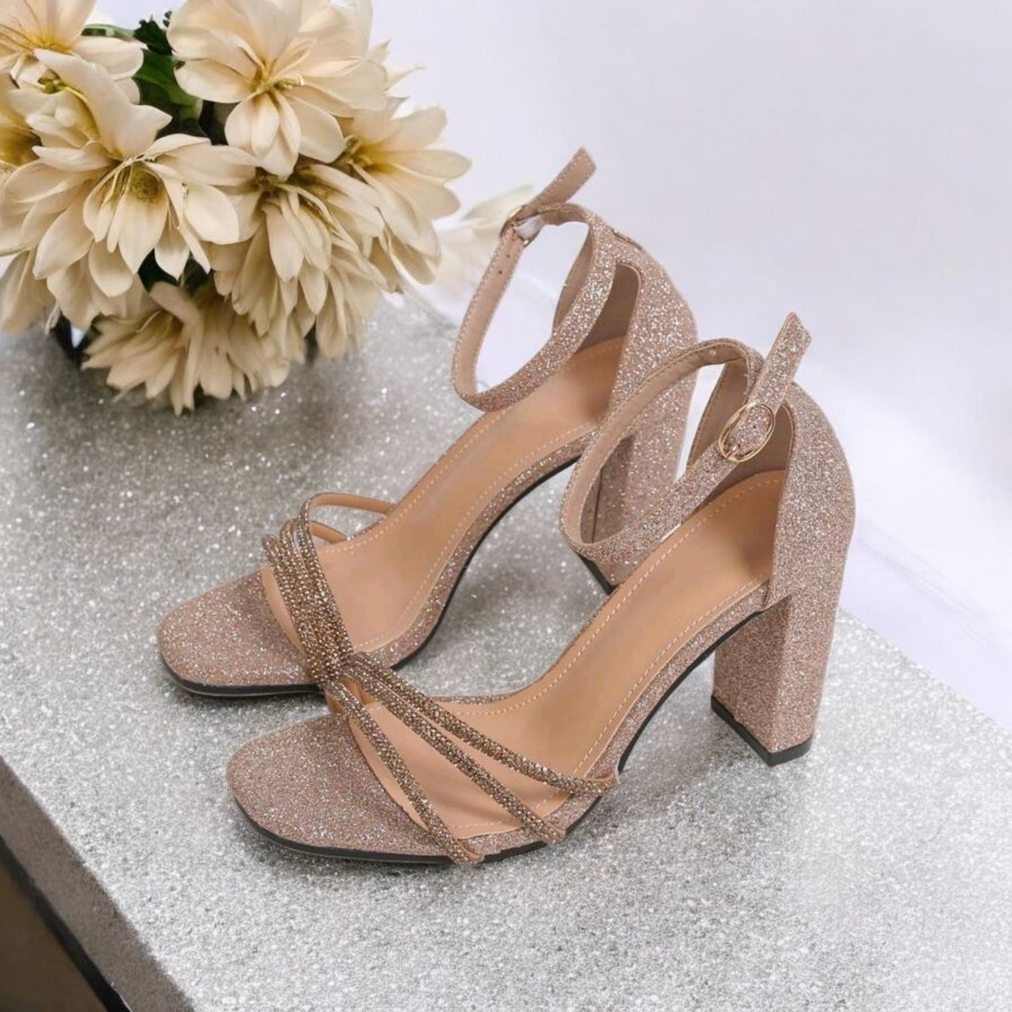 Rosegold Glitter Square toe Heel